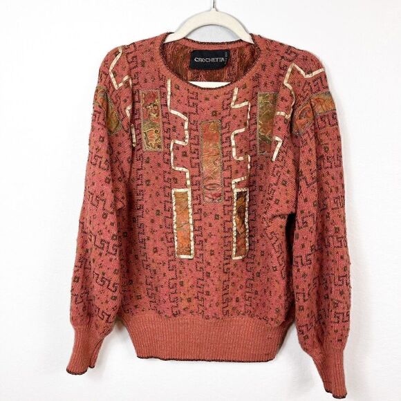 Vintage Crochetta Women's Salmon Sweater - Size M - 80s Glam is Back! - Picture 1 of 8